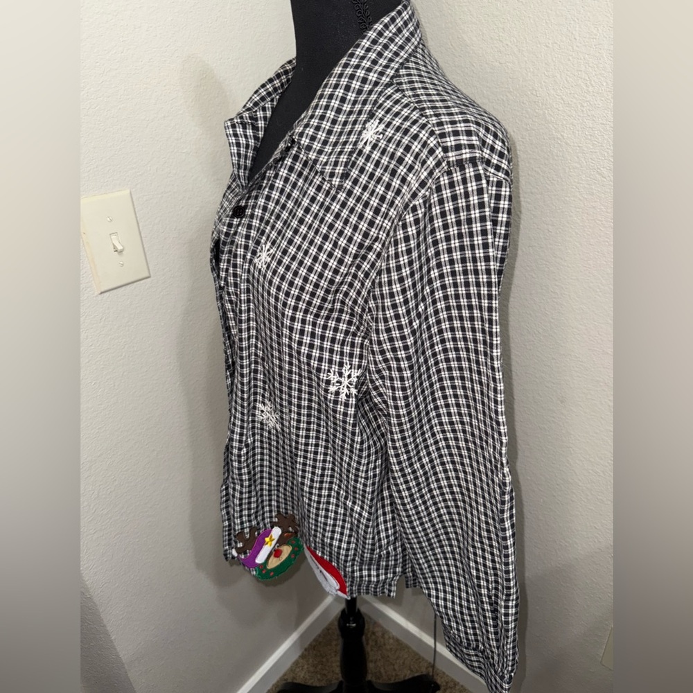 Vintage Black and‎ White Plaid Christmas Shirt- Size XL - Picture 6 of 9
